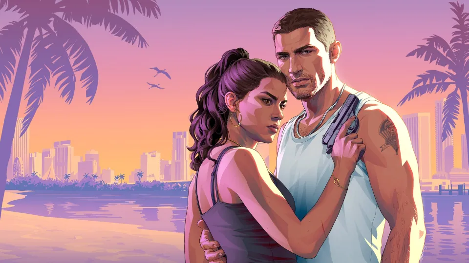 Official Rockstar artwork featuring Jason and Lucia at the beach.