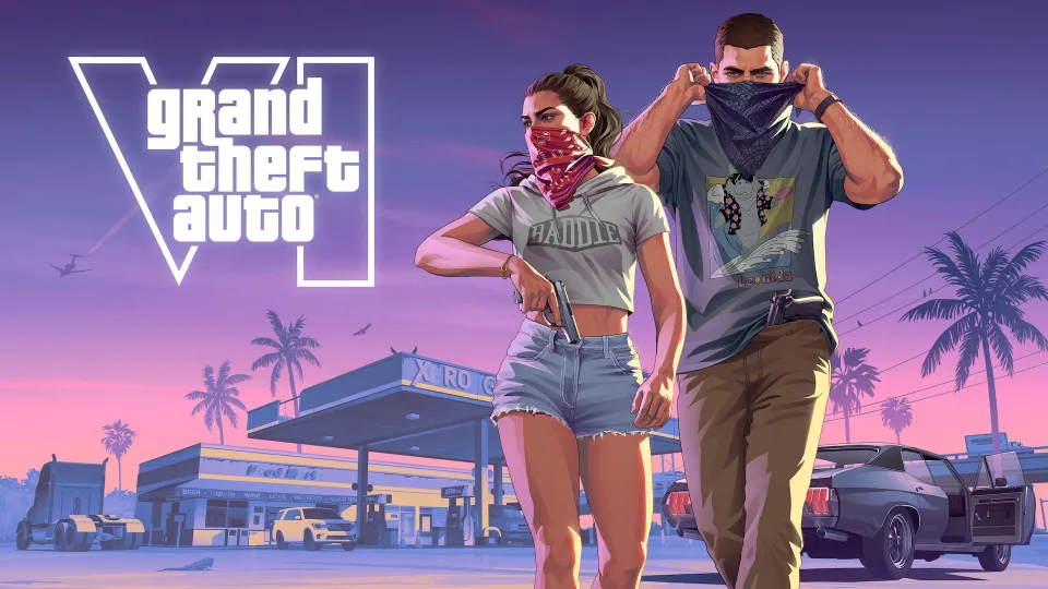 Official Jason and Lucia promotional artwork with the GTA VI logo.