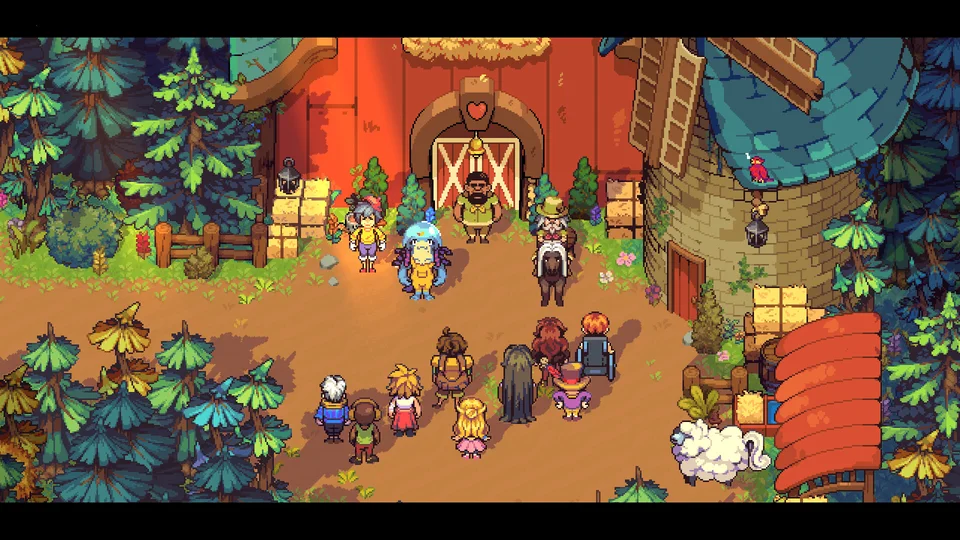 Campers gathered outside the cabins in Farming Camp